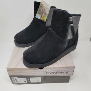 Bearpaw Megan II Wide Ankle Boots Black Suede Snake Embossed NeverWet Sz 8W